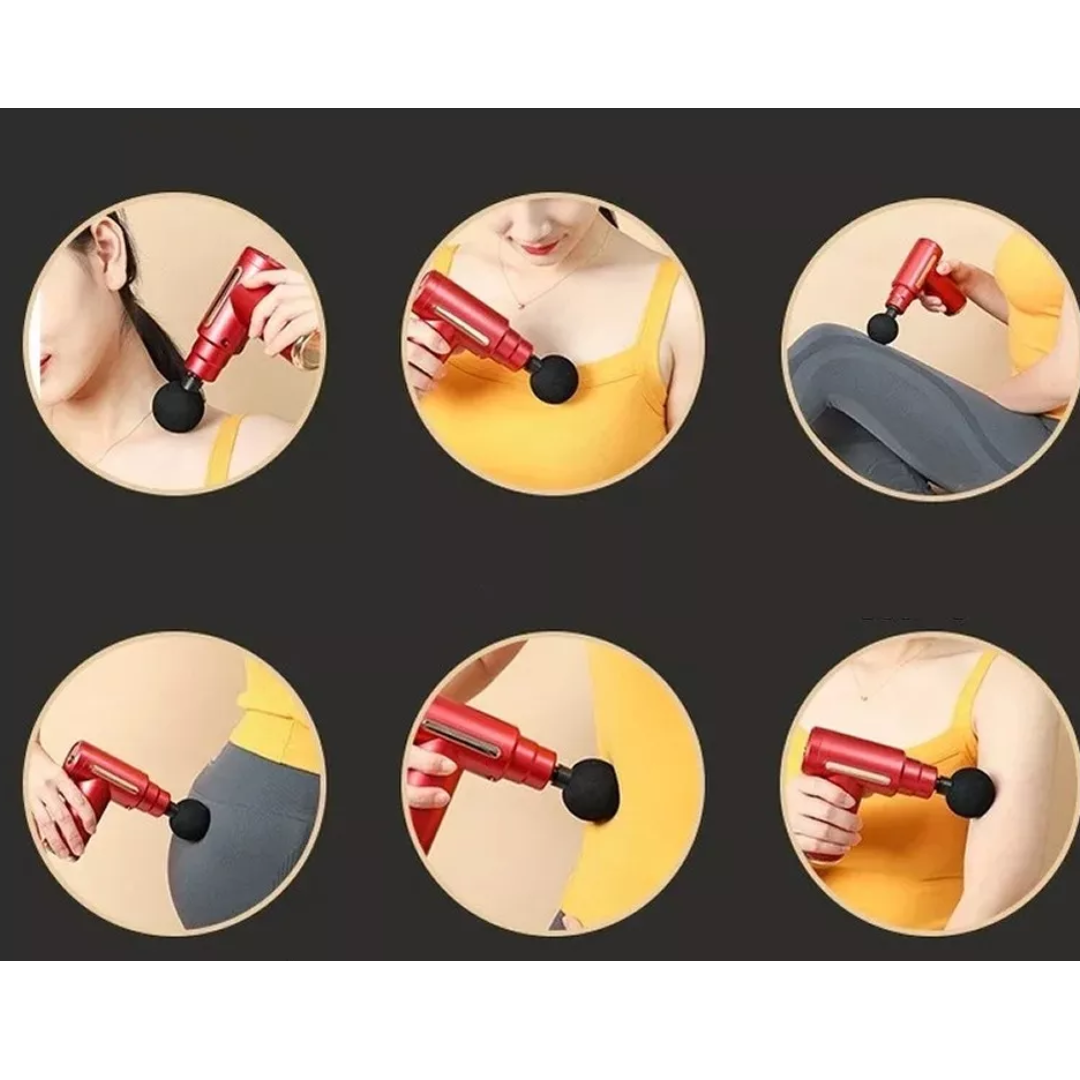 Mini Masajeador de Pistola Recargable con 4 Cabezales