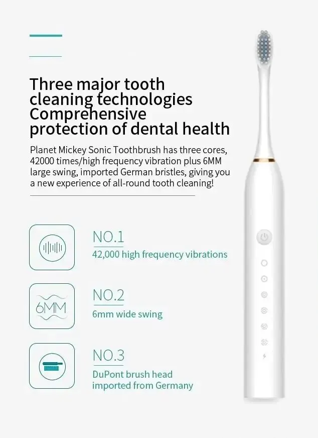Cepillo de Dientes Eléctrico Sónico Recargable USB