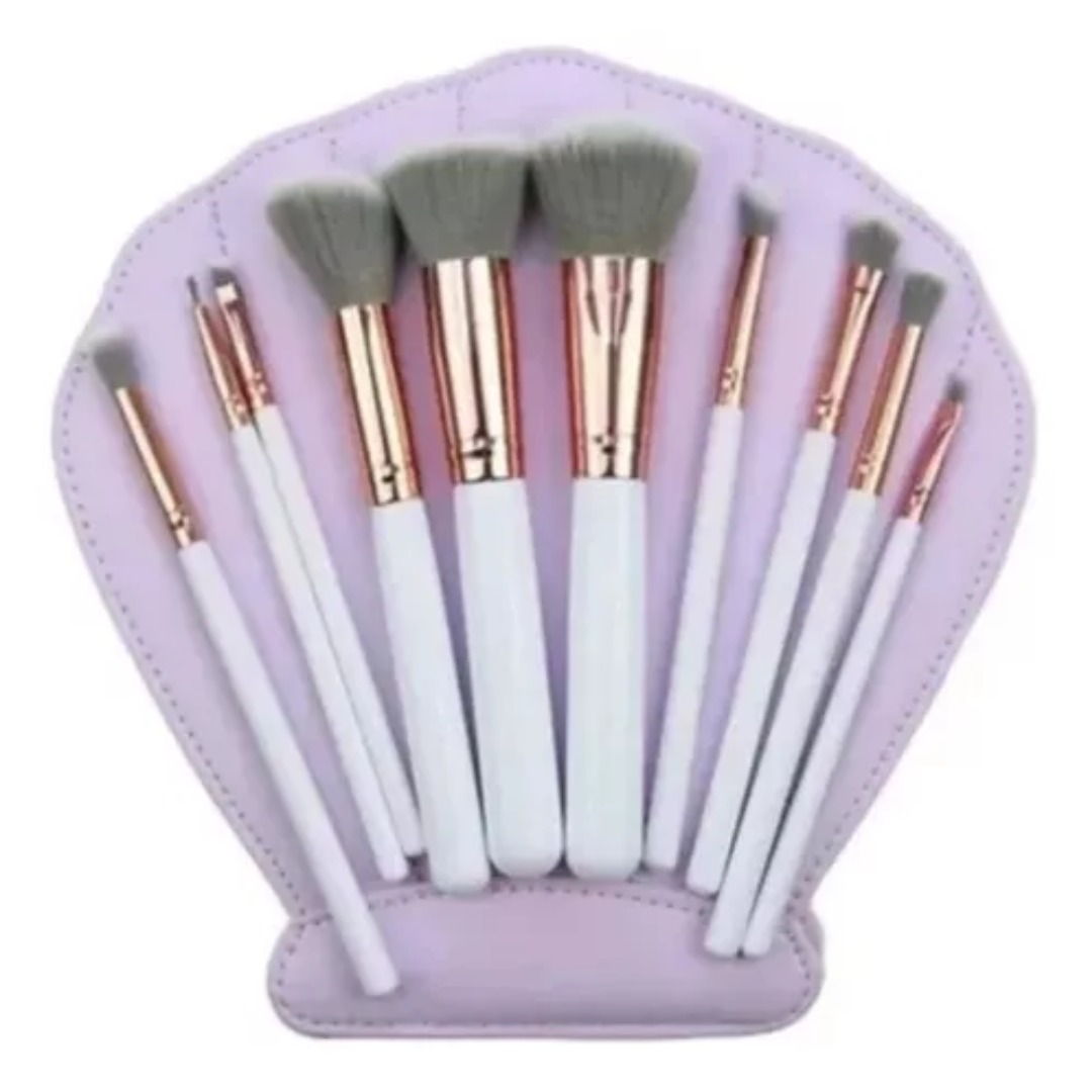 Set de 10 Brochas de Maquillaje con Estuche Almeja