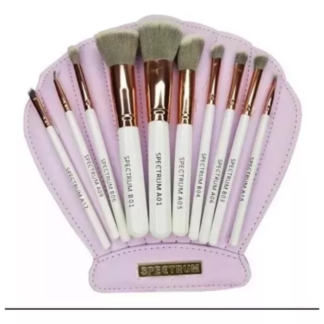 Set de 10 Brochas de Maquillaje con Estuche Almeja